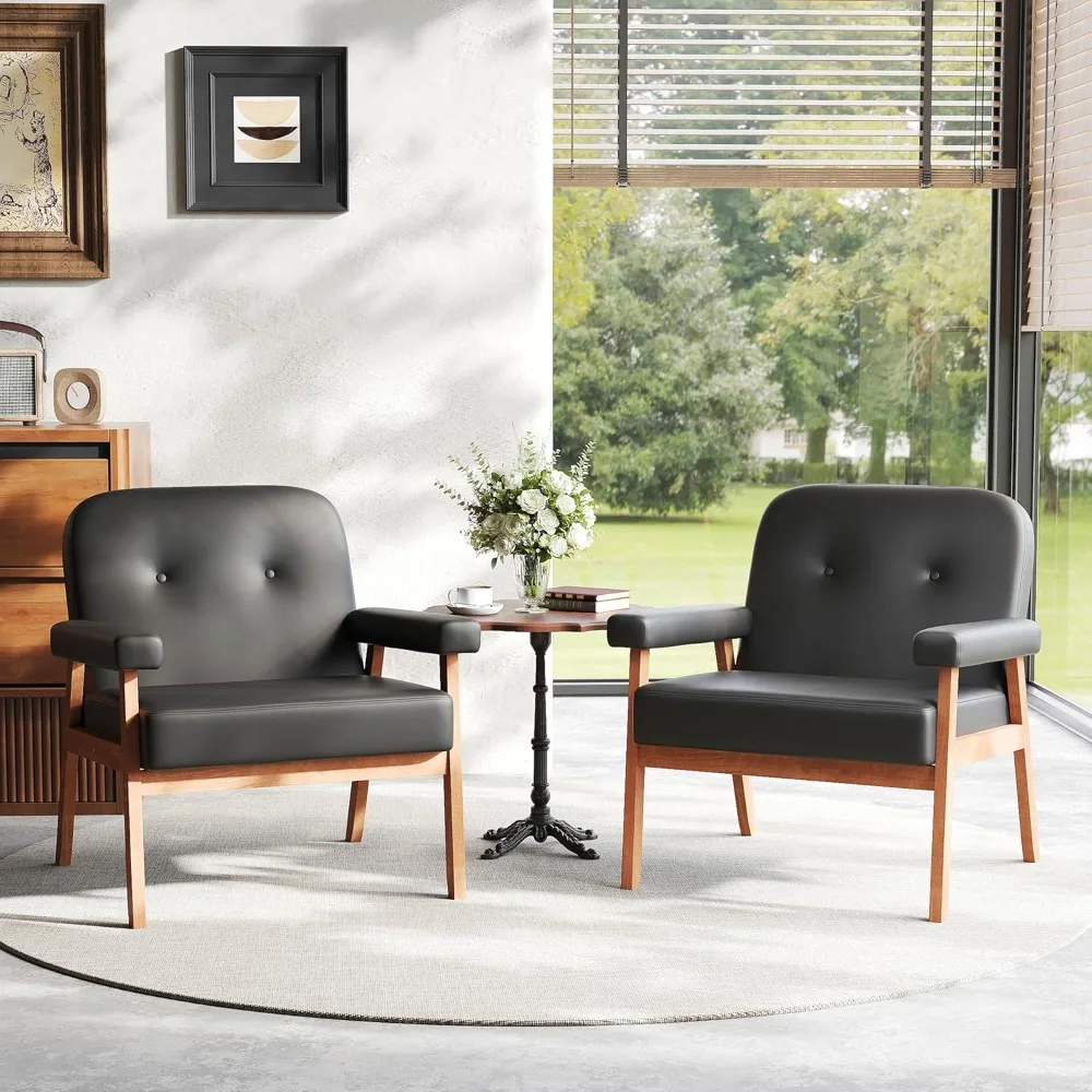 Mid Century Faux Leather Black Accent Chairs Set of 2 with Wood Arms, Comfy Reading Chair Small Spaces, Armchair Comfortable
Mid Century Faux Leather Black Accent Chairs Set of 2 with Wood Arms, Comfy Reading Chair Small Spaces, Armchair Comfortable
