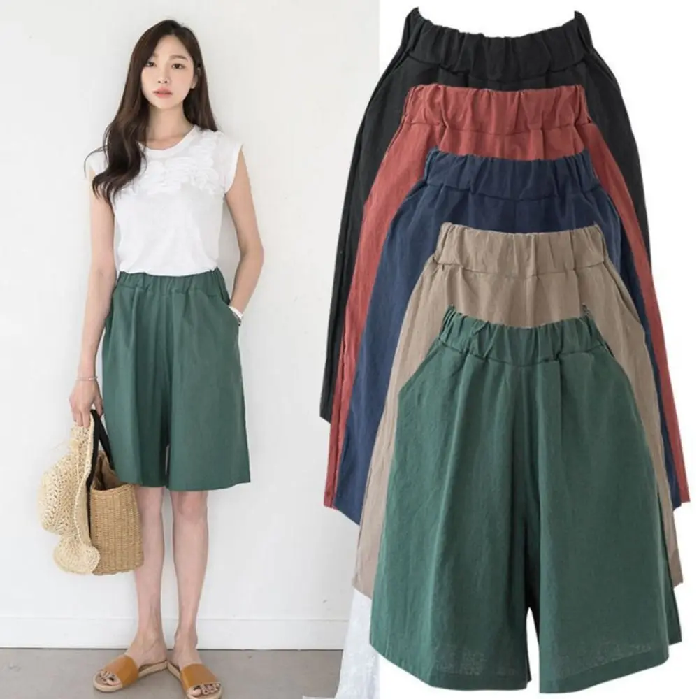 Fashion Elastic Waist Women Fifth Pants Linen Cotton Plus Size Casual Shorts Wide Leg Large Pocket Knee Length Trousers Summer
Fashion Elastic Waist Women Fifth Pants Linen Cotton Plus Size Casual Shorts Wide Leg Large Pocket Knee Length Trousers Summer