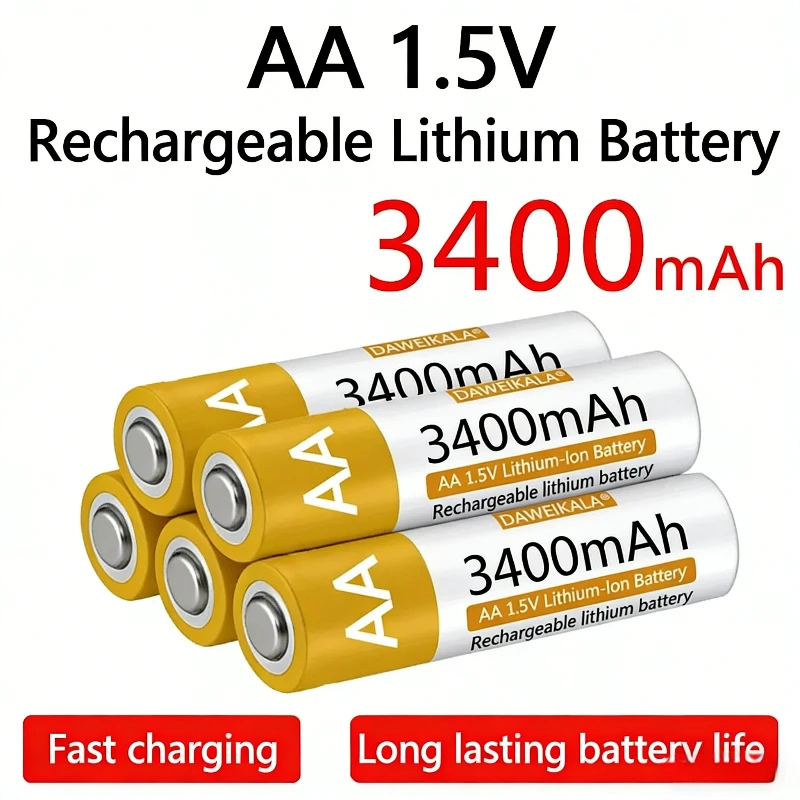 AA 1.5V 3400mAh Rechargeable Lithium Battery, High Capacity Li-ion Batteries for Flashlight, Toys, Remote Control
AA 1.5V 3400mAh Rechargeable Lithium Battery, High Capacity Li-ion Batteries for Flashlight, Toys, Remote Control