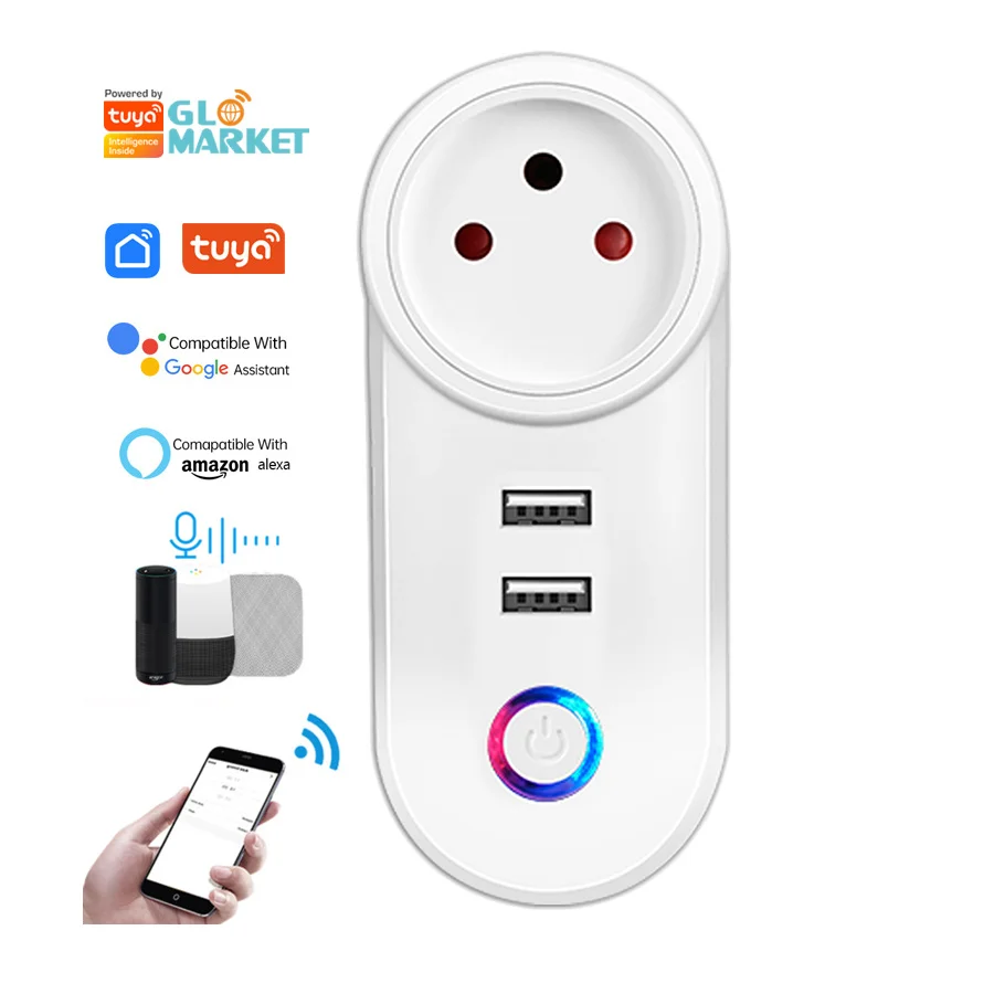 Glomarket Tuya Smart Home Life Израиль Wi-Fi умная вилка с двумя USB-розетками для зарядки с Alexa Google Home 
Glomarket Tuya Smart Home Life Израиль Wi-Fi умная вилка с двумя USB-розетками для зарядки с Alexa Google Home