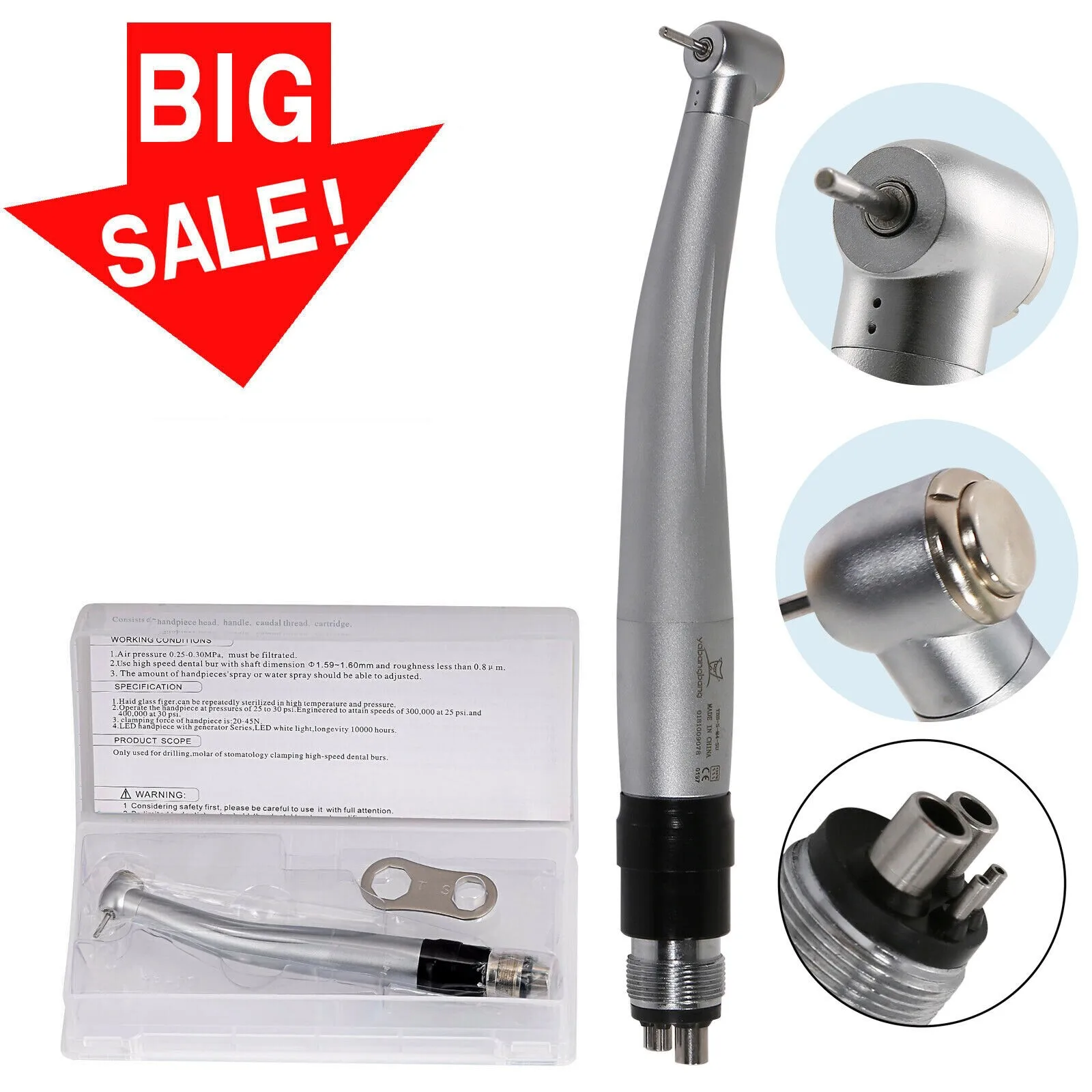 Dental High Speed Turbine Standard Head Single Water Spray Handpiece with 4 Hole Quick Coupler fit NSK
Dental High Speed Turbine Standard Head Single Water Spray Handpiece with 4 Hole Quick Coupler fit NSK