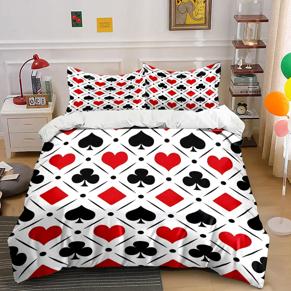 Geometric Playing Card Suits Pattern Duvet Cover Set with 3D Printing Design Soft Polyester Bedding Set All-Season Comfort
Geometric Playing Card Suits Pattern Duvet Cover Set with 3D Printing Design Soft Polyester Bedding Set All-Season Comfort