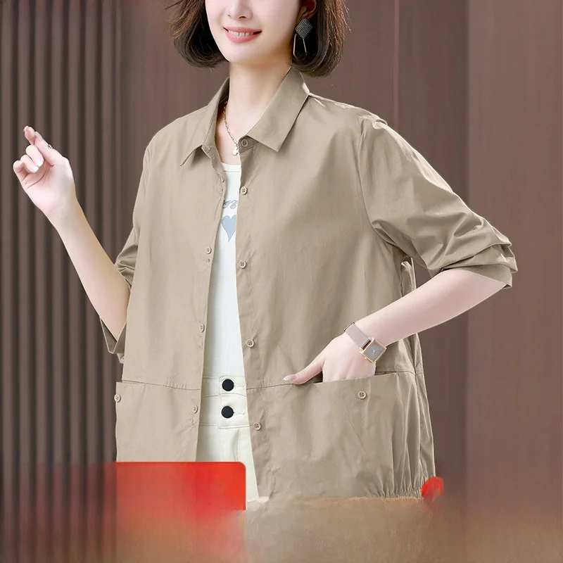 Новинка D, женская длинная све irt, большие размеры, свободная повседневная одежда из чистого хлопка, тонкая однослойная куртка, цвет для поездок на работу 
Новинка D, женская длинная све irt, большие размеры, свободная повседневная одежда из чистого хлопка, тонкая однослойная куртка, цвет для поездок на работу