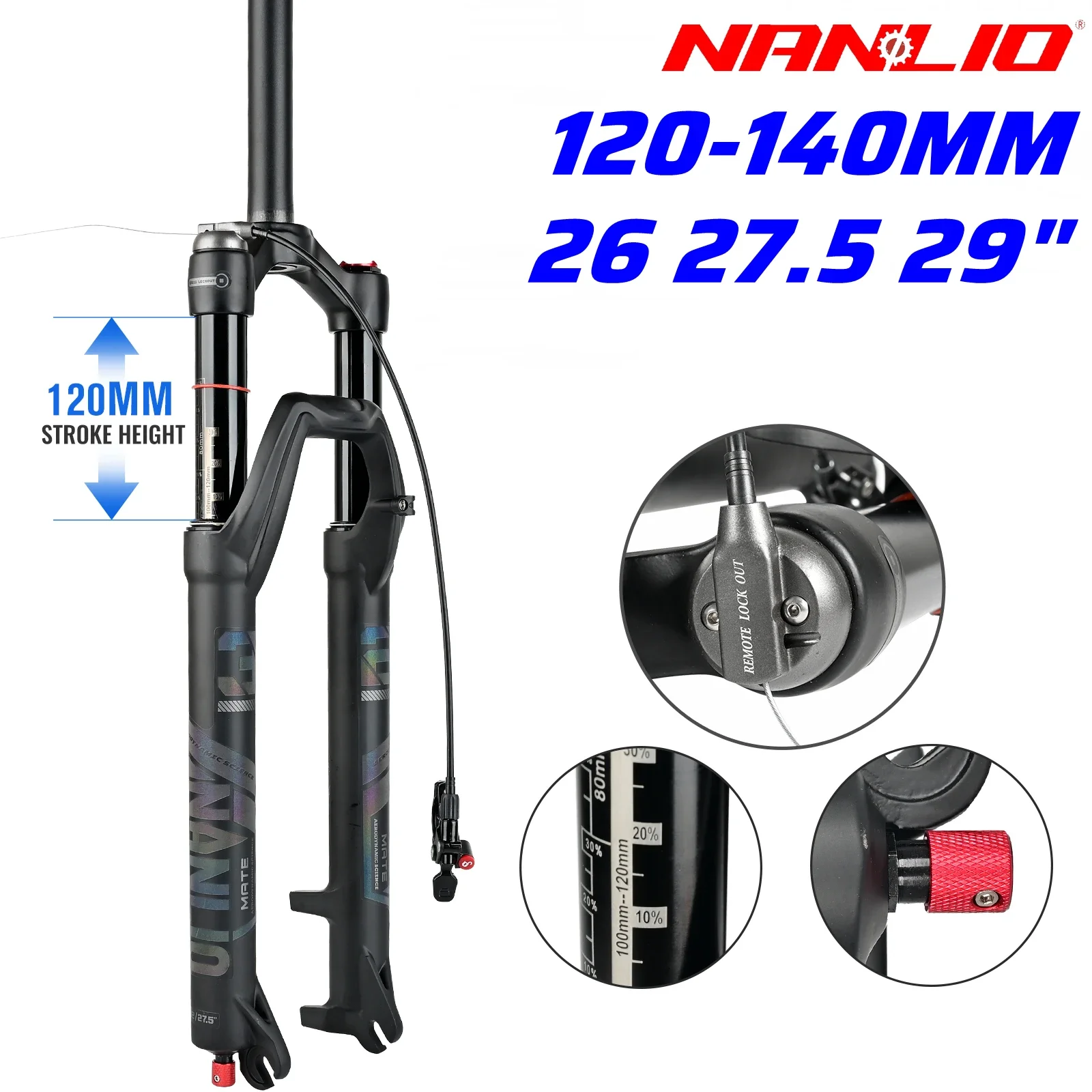 Bicycle Suspension Fork NanLio MATE 32MM Rebound Adjustment Mountain Bike Oil Air Forks 26/27.5/29 Inch 120/140MM Travel
Bicycle Suspension Fork NanLio MATE 32MM Rebound Adjustment Mountain Bike Oil Air Forks 26/27.5/29 Inch 120/140MM Travel