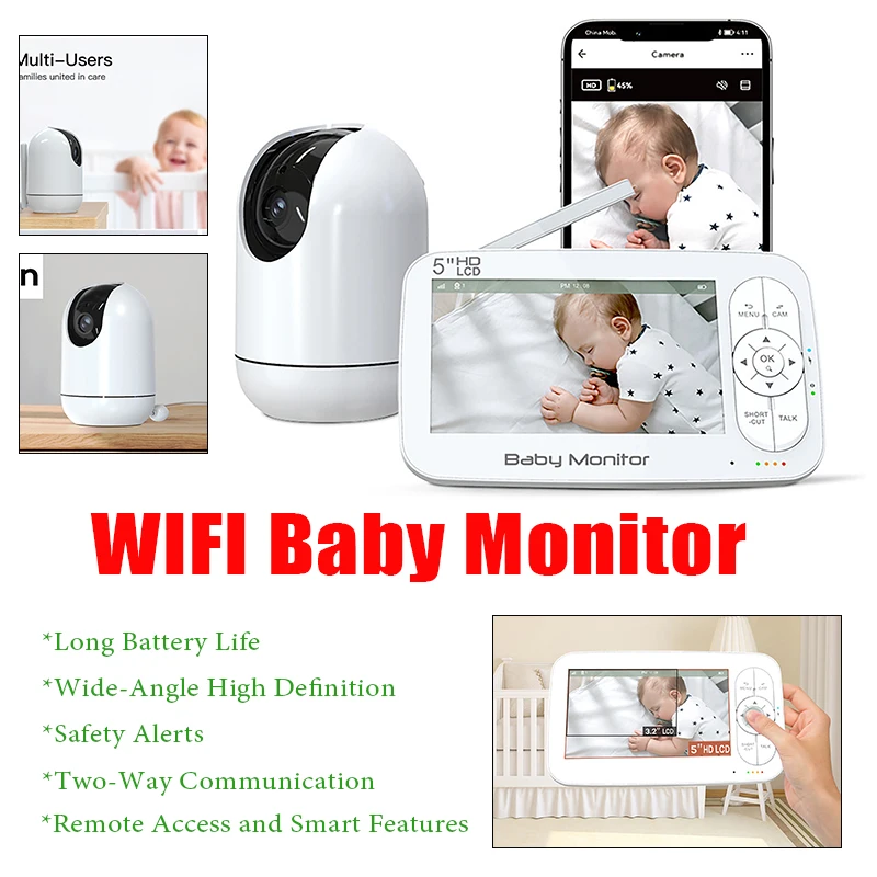 WIFI Baby Monitor with 5-inch HD Display 4X Zoom 1080P Camera APP & Monitor Control Two Way Audio Night Monitoring Baby Monitor
WIFI Baby Monitor with 5-inch HD Display 4X Zoom 1080P Camera APP & Monitor Control Two Way Audio Night Monitoring Baby Monitor