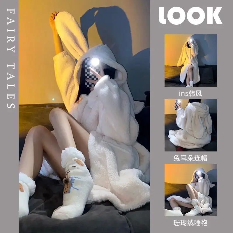 Winter Little Rabbit Hooded Coral Velvet Pajama Women's Winter New High End Plush Thick Robe Home Clothes Sleeping Skirt
Winter Little Rabbit Hooded Coral Velvet Pajama Women's Winter New High End Plush Thick Robe Home Clothes Sleeping Skirt