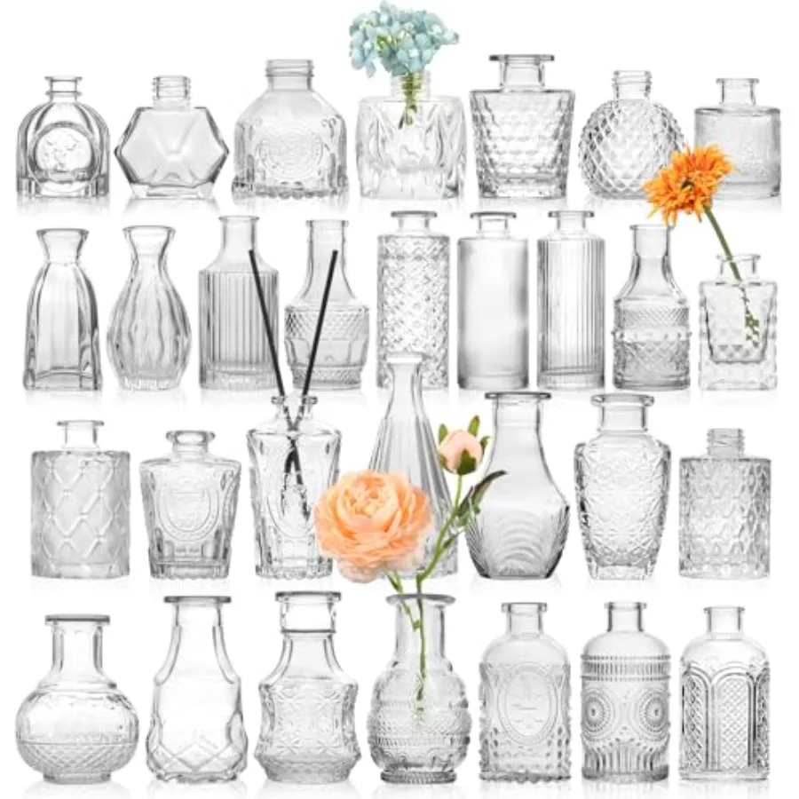 Small Bud Vases, Vintage Glass Bud Vases in Bulk with Unique Embossed Patterns for Wedding Centerpieces, Table Decor, Rustic Pa
Small Bud Vases, Vintage Glass Bud Vases in Bulk with Unique Embossed Patterns for Wedding Centerpieces, Table Decor, Rustic Pa