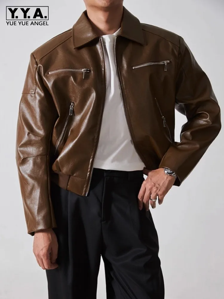 Fashion Mens Autumn New Multi Zipper Pockets Pu Leather Motorcycle Jacket Short Style Loose Fit Casual Faux Leather Riding Coat
Fashion Mens Autumn New Multi Zipper Pockets Pu Leather Motorcycle Jacket Short Style Loose Fit Casual Faux Leather Riding Coat