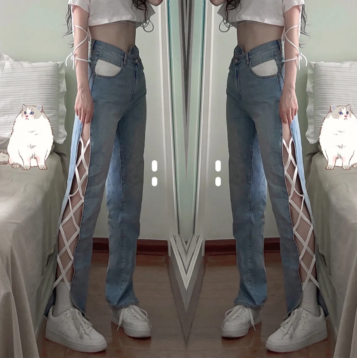 Jeans Girls Korean Sweet Bow Hollow Out Fashion New All Match Casual LOOSE Autumn Summer Girls Pants High Quality
Jeans Girls Korean Sweet Bow Hollow Out Fashion New All Match Casual LOOSE Autumn Summer Girls Pants High Quality