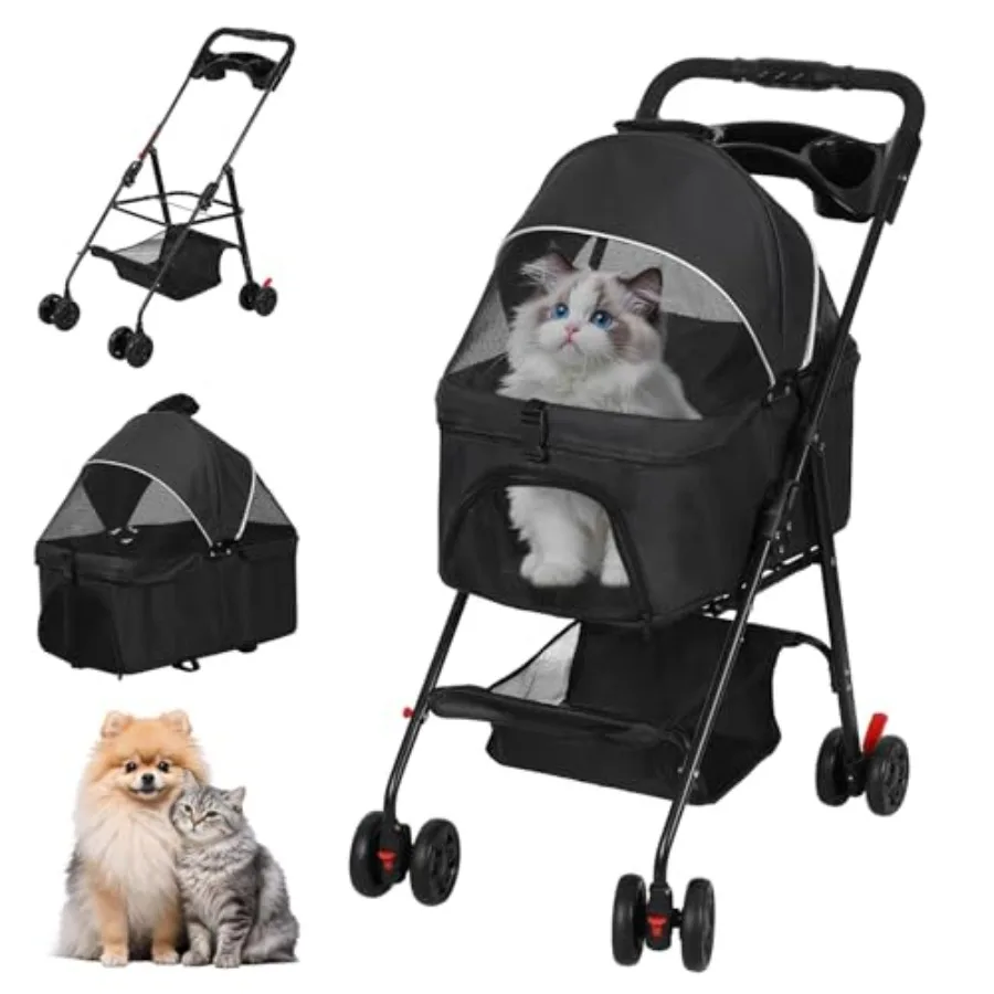 Foldable pet stroller for dogs and cats, polyester fabric, black, lightweight portable design with breathable mesh canopy and s
Foldable pet stroller for dogs and cats, polyester fabric, black, lightweight portable design with breathable mesh canopy and s