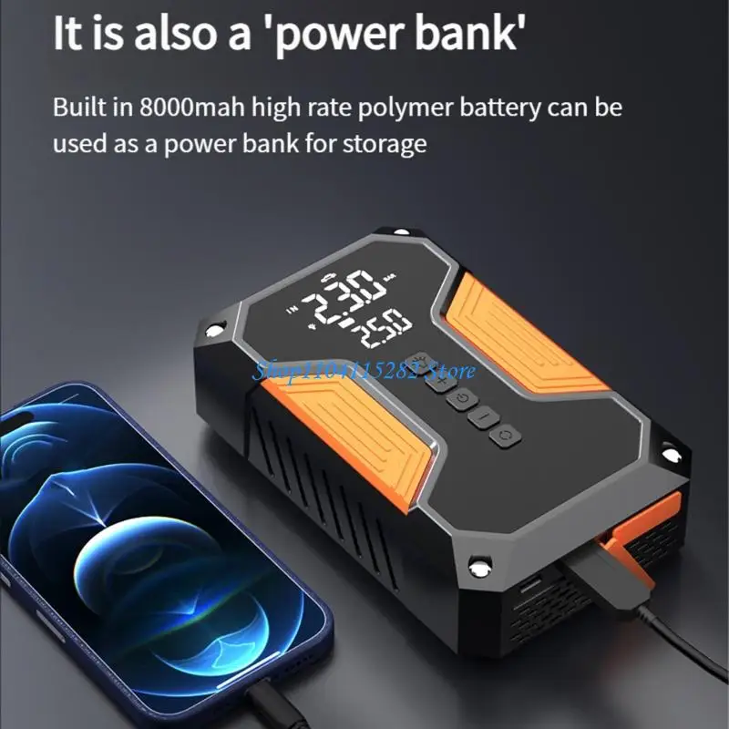 Cordless Tire Inflator Handheld ABS Car Jump Starter with Air Compressor 8000mAh
Cordless Tire Inflator Handheld ABS Car Jump Starter with Air Compressor 8000mAh