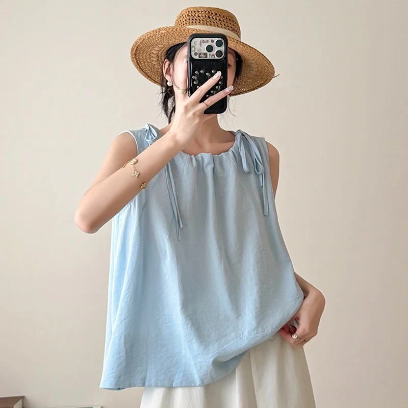 Artistic Cotton Linen Sleeveless Top Women's Base Shirt Summer New Style Commute Style round Neck Versatile Comfortable T-Shirt
Artistic Cotton Linen Sleeveless Top Women's Base Shirt Summer New Style Commute Style round Neck Versatile Comfortable T-Shirt