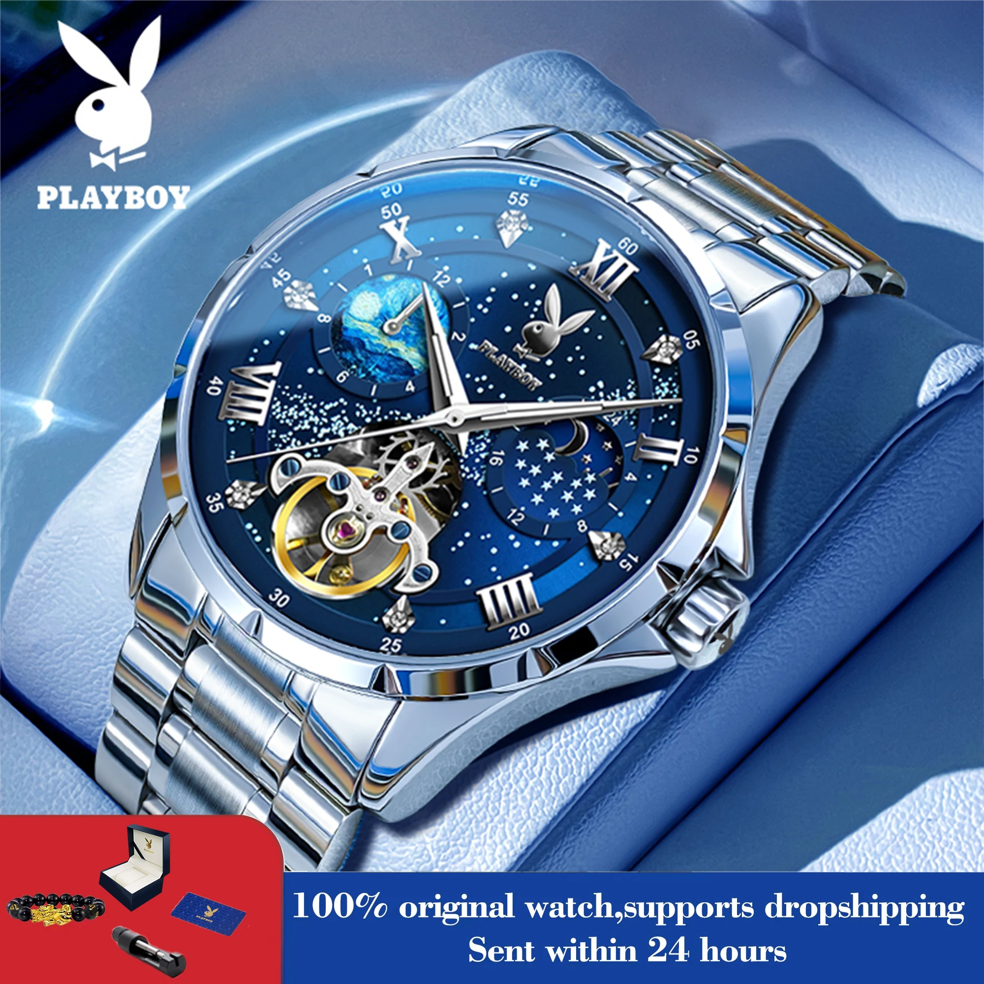 PLAYBOY Watch 3049 Luxury Original Men Watches Flywheel Mechanical Watch Moon Phase Waterproof Luminous Watches For Man Reloj
PLAYBOY Watch 3049 Luxury Original Men Watches Flywheel Mechanical Watch Moon Phase Waterproof Luminous Watches For Man Reloj