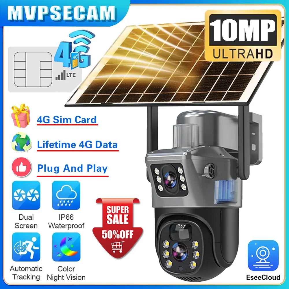 5K Solar IP Cam 10MP 4G Dual Lens Dual Screen Surveillance PTZ Battery Camera Forever Free 4G Internet Traffic Card PIR Detect
5K Solar IP Cam 10MP 4G Dual Lens Dual Screen Surveillance PTZ Battery Camera Forever Free 4G Internet Traffic Card PIR Detect