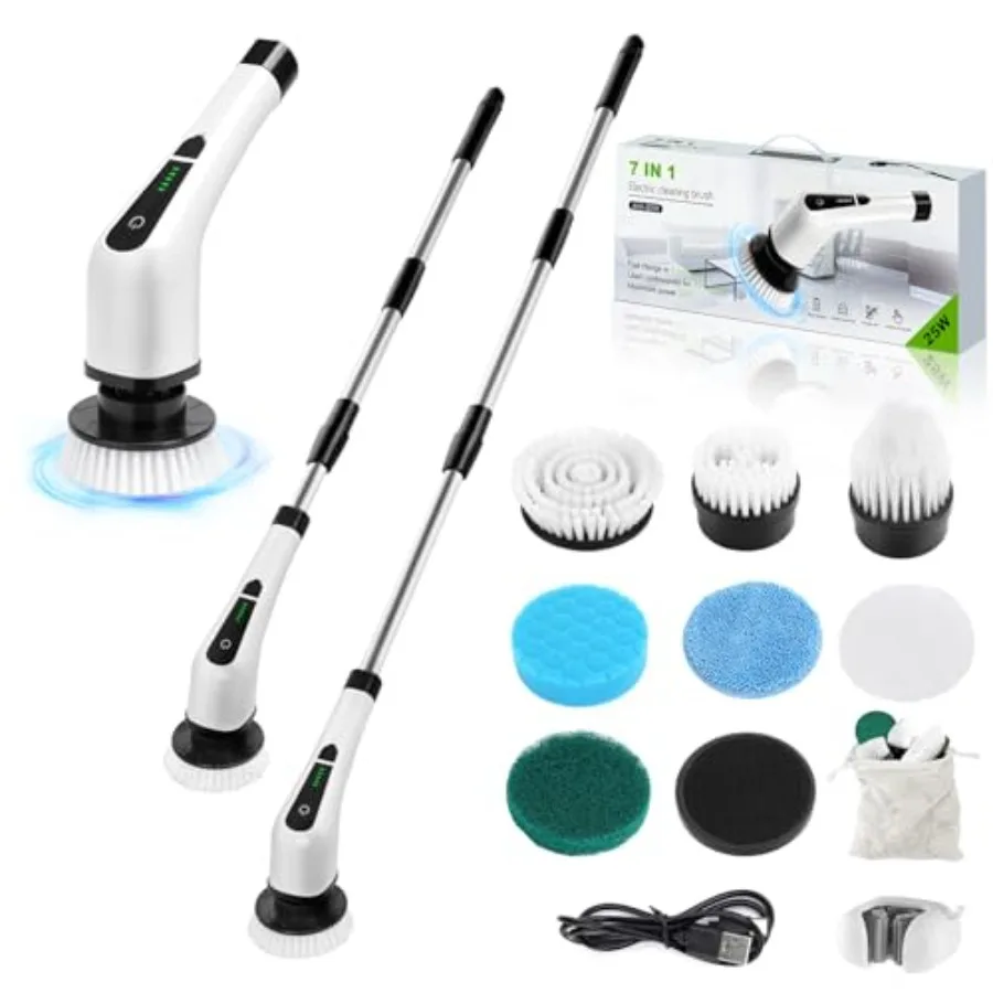 Electric Spin Scrubber, Cordl Bathroom Tub Scrubber with Long Handle and 7 Replaceable Cleaning Heads, Extension as Short Handl
Electric Spin Scrubber, Cordl Bathroom Tub Scrubber with Long Handle and 7 Replaceable Cleaning Heads, Extension as Short Handl