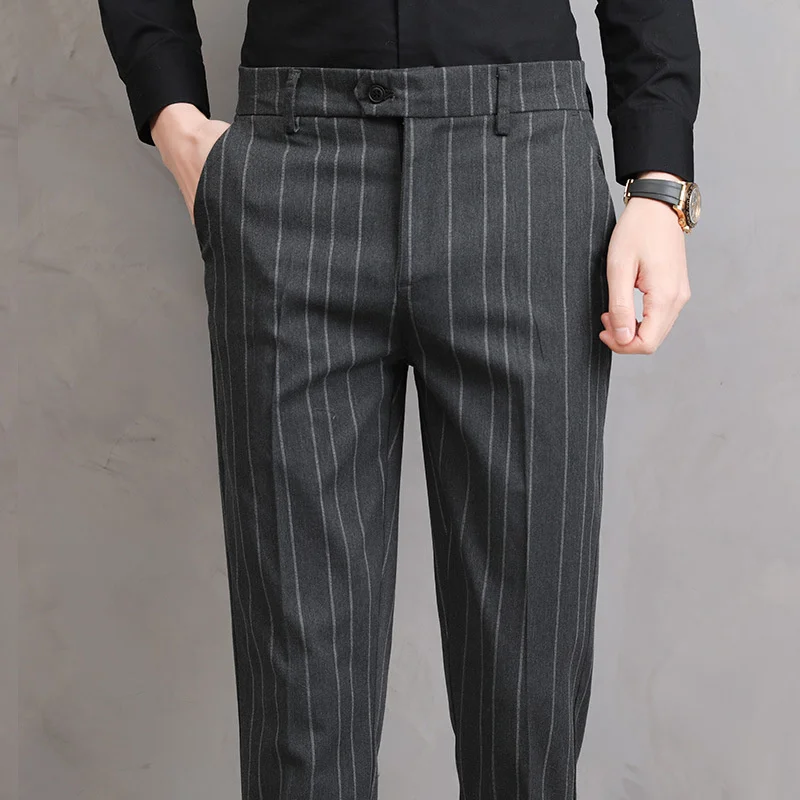 Summer Thin Striped Suit Pants Men Slim Gray Black Dress Business Formal Trousers for Male 2024 Korea Style Clothing
Summer Thin Striped Suit Pants Men Slim Gray Black Dress Business Formal Trousers for Male 2024 Korea Style Clothing
