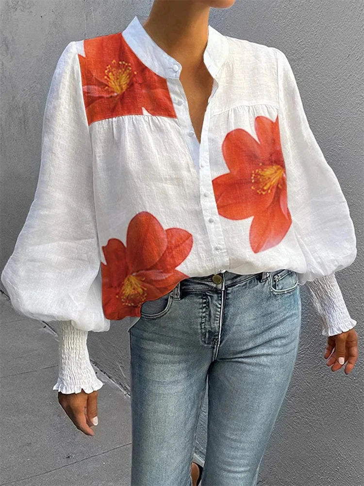 Women's Floral Print Puff Sleeves Stand Collar Blouses 2025 New Arrival Loose Fit Single-breasted Korean Style Shirts Tops
Women's Floral Print Puff Sleeves Stand Collar Blouses 2025 New Arrival Loose Fit Single-breasted Korean Style Shirts Tops