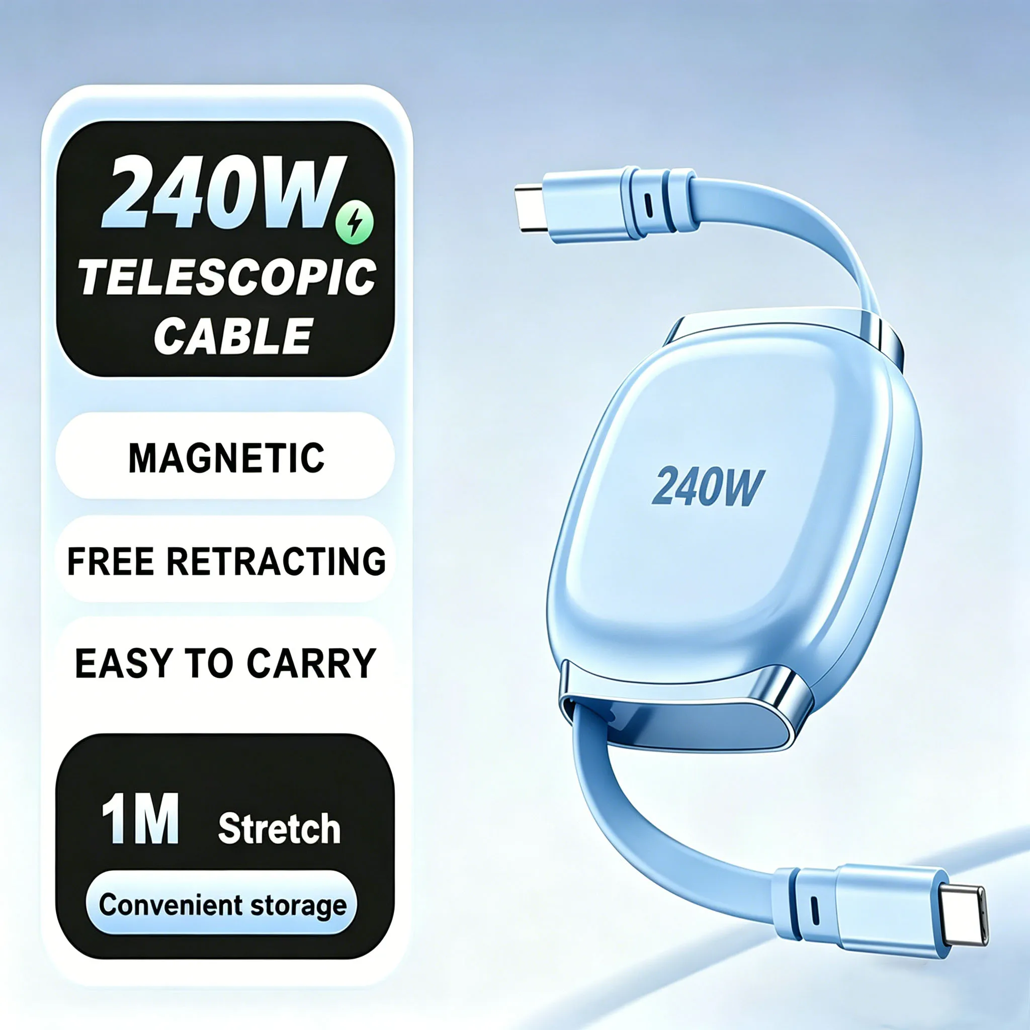 EAGET240W Retractable USB C Cable, EAGET PD Fast Charging Type C to C Cord 1M, Portable Telescopic, for iPhone 16, MacBook,
EAGET240W Retractable USB C Cable, EAGET PD Fast Charging Type C to C Cord 1M, Portable Telescopic, for iPhone 16, MacBook,