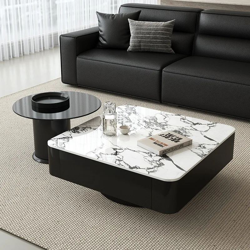 Italian light luxury coffee table rock slab square high-end household black storage combination
Italian light luxury coffee table rock slab square high-end household black storage combination