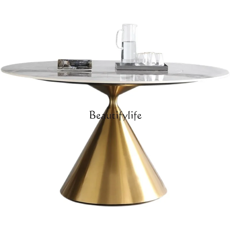 Italian bright rock slab embedded turntable small waist titanium dining table round dining table
Italian bright rock slab embedded turntable small waist titanium dining table round dining table