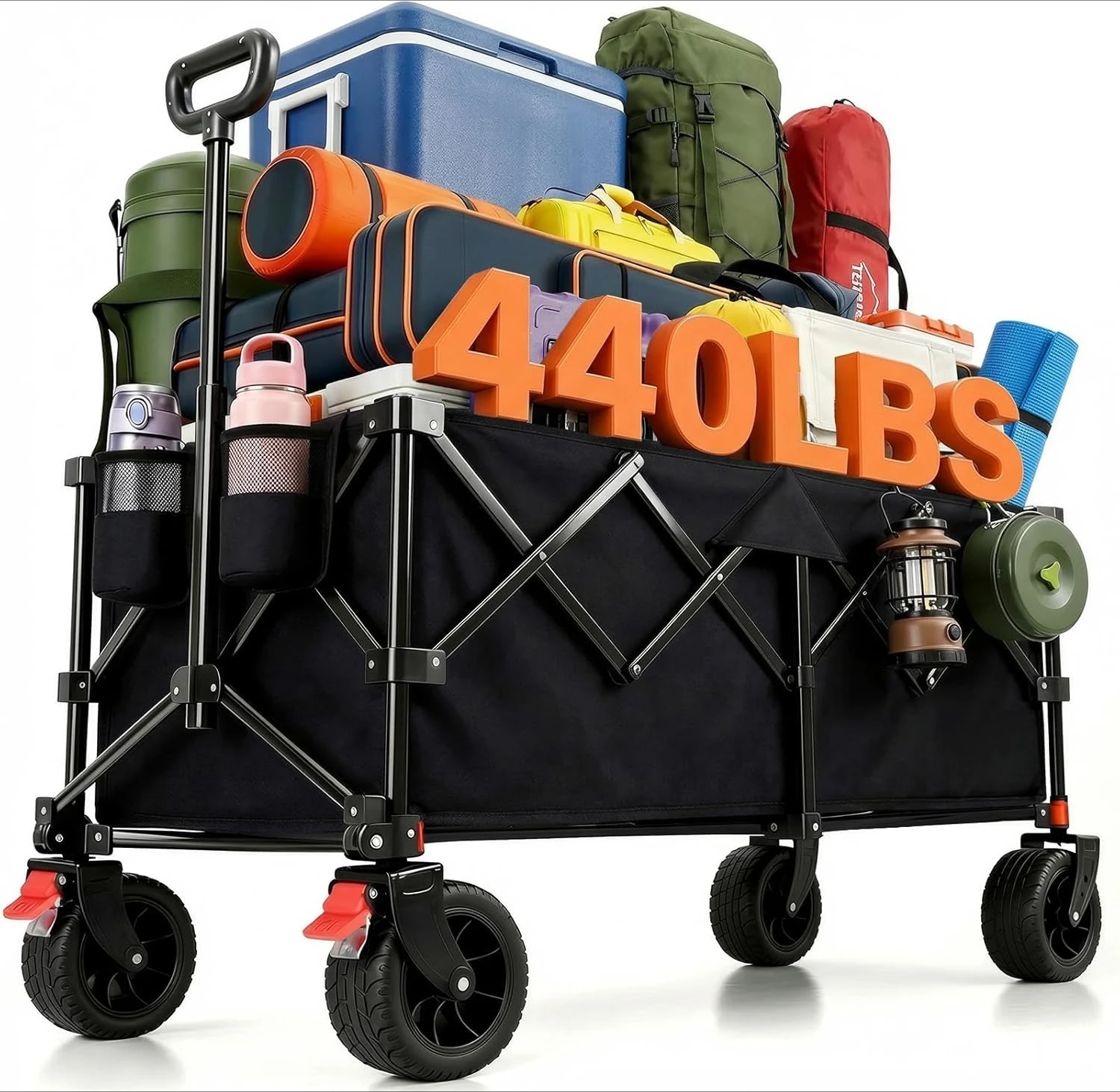 46.6" Foldable Utility Wagon, 440LBS Load, All-Terrain Wheels for Camping, Shopping & Garden
46.6" Foldable Utility Wagon, 440LBS Load, All-Terrain Wheels for Camping, Shopping & Garden