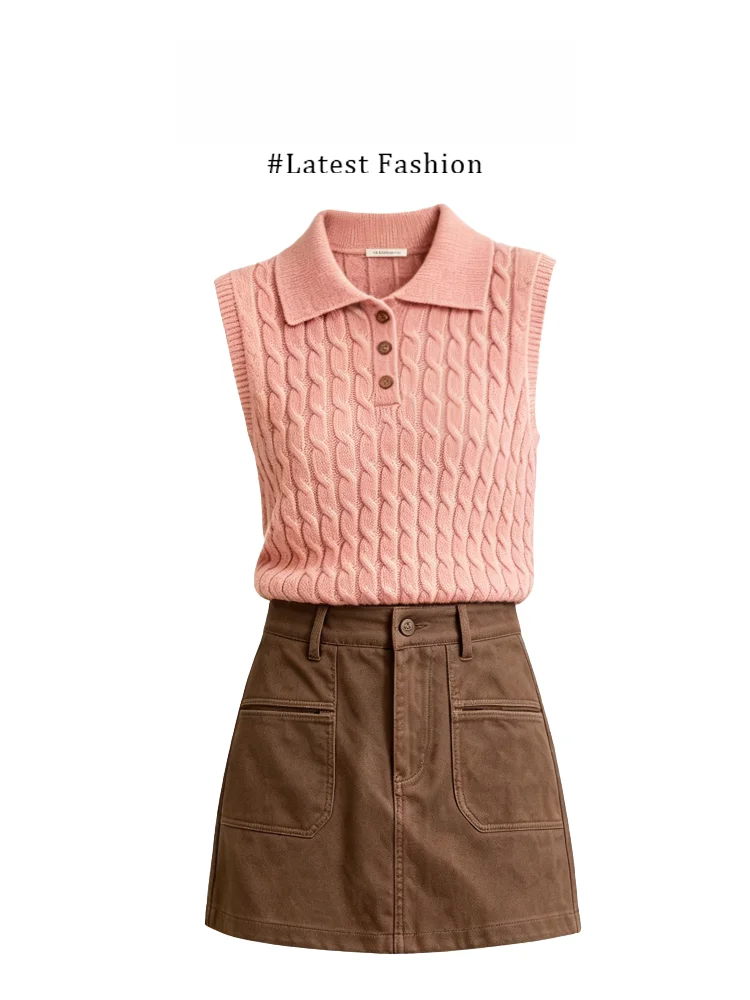 Parkyeon Korean Style Soft Ageless Pink Collar Sleeveless Knitted Vest High Waist Bodycon Denim Short Skirt Fashion Set
Parkyeon Korean Style Soft Ageless Pink Collar Sleeveless Knitted Vest High Waist Bodycon Denim Short Skirt Fashion Set