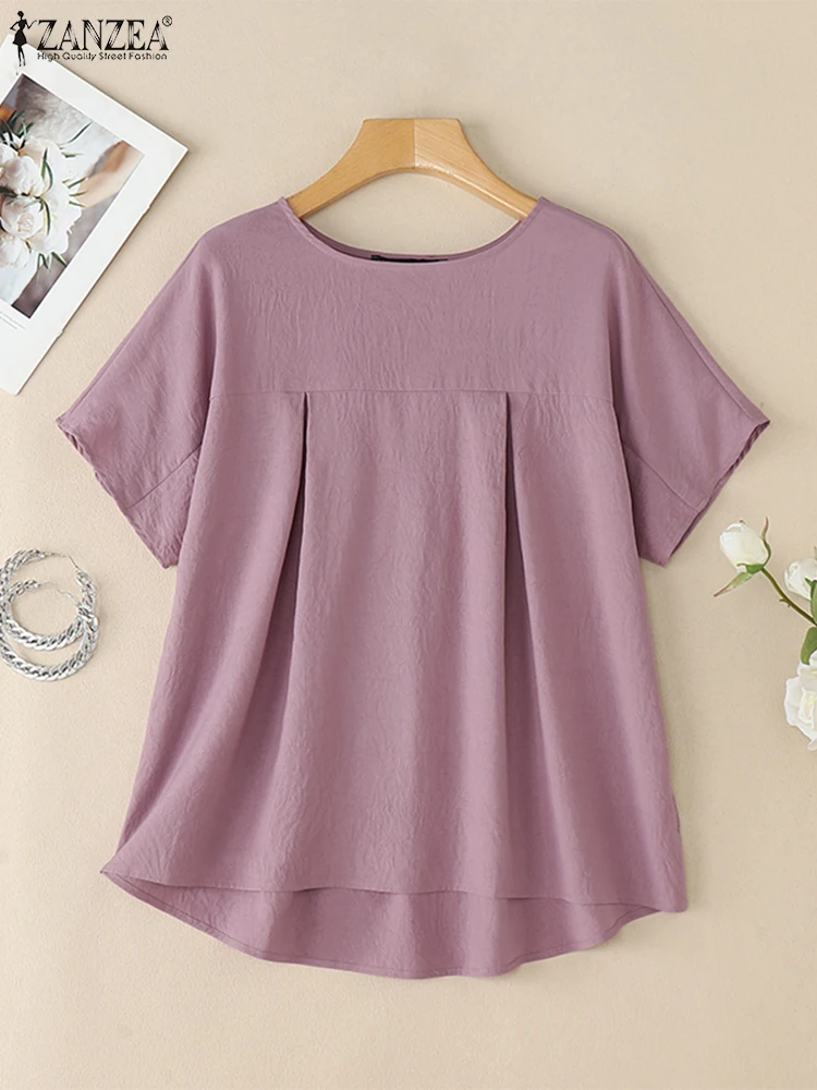 ZANZEA Women Shirts Summer Blouses 2025 Short Sleeve Fashion Solid Color Pleated Tunic Tops Round Neck Elegant OL Korean Blusas
ZANZEA Women Shirts Summer Blouses 2025 Short Sleeve Fashion Solid Color Pleated Tunic Tops Round Neck Elegant OL Korean Blusas