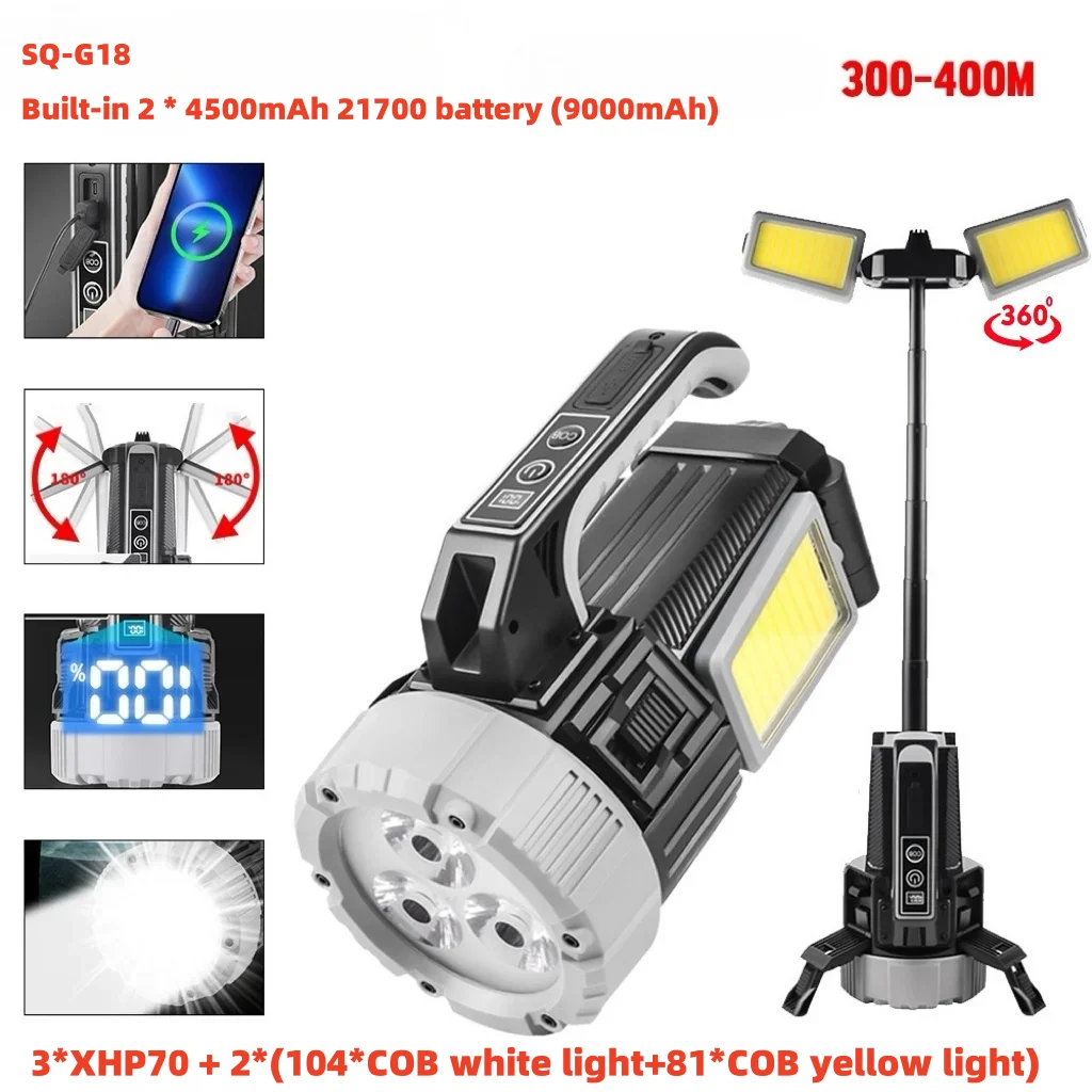 Rechargeable LED Flashlight White/Yellow Light, 9000mAh Battery, 15H Runtime, Type-C, IPX4 Waterproof for Camping Outdoor Work
Rechargeable LED Flashlight White/Yellow Light, 9000mAh Battery, 15H Runtime, Type-C, IPX4 Waterproof for Camping Outdoor Work