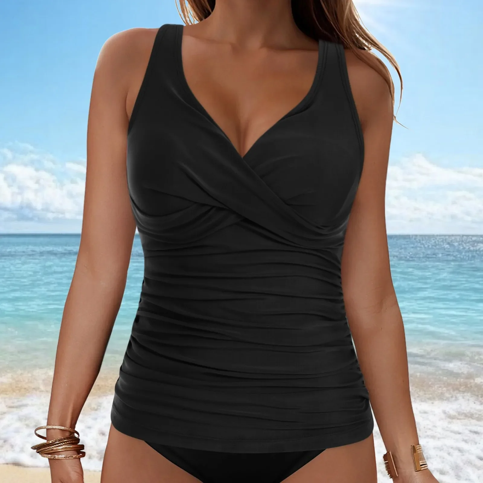 Women Underwire Tankini Top Front V Neck Bathing Suit Swim Top Abdominal Support X Shaped Configuration Top No Bottom
Women Underwire Tankini Top Front V Neck Bathing Suit Swim Top Abdominal Support X Shaped Configuration Top No Bottom