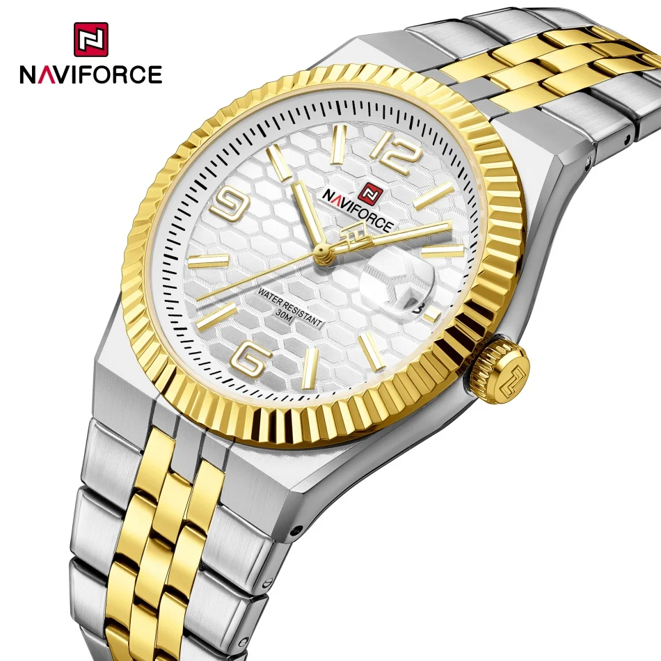 NAVIFORCE Men's Stainless Steel Quartz Watch Water-Resistant 30 Meters Calendar Function Luminous Pointer Display Boy's Clock
NAVIFORCE Men's Stainless Steel Quartz Watch Water-Resistant 30 Meters Calendar Function Luminous Pointer Display Boy's Clock