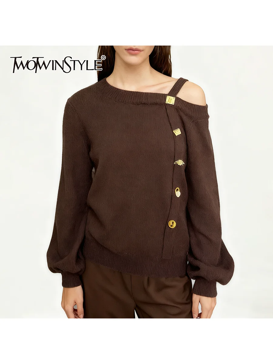 TWOTWINSTYL однотонные свободные базовые свитера с блестками для женщин, повседневный свитер с диагональным воротником и длинными рукавами, женская одежда
TWOTWINSTYL однотонные свободные базовые свитера с блестками для женщин, повседневный свитер с диагональным воротником и длинными рукавами, женская одежда