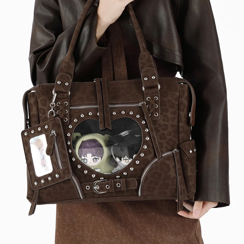 Punk Rivet Motorcycle Ita Bag Large Capacity Fashion Leopard Print Tote Bag Retro Niche Handbag Transparent Pocket Shoulder Bags
Punk Rivet Motorcycle Ita Bag Large Capacity Fashion Leopard Print Tote Bag Retro Niche Handbag Transparent Pocket Shoulder Bags
