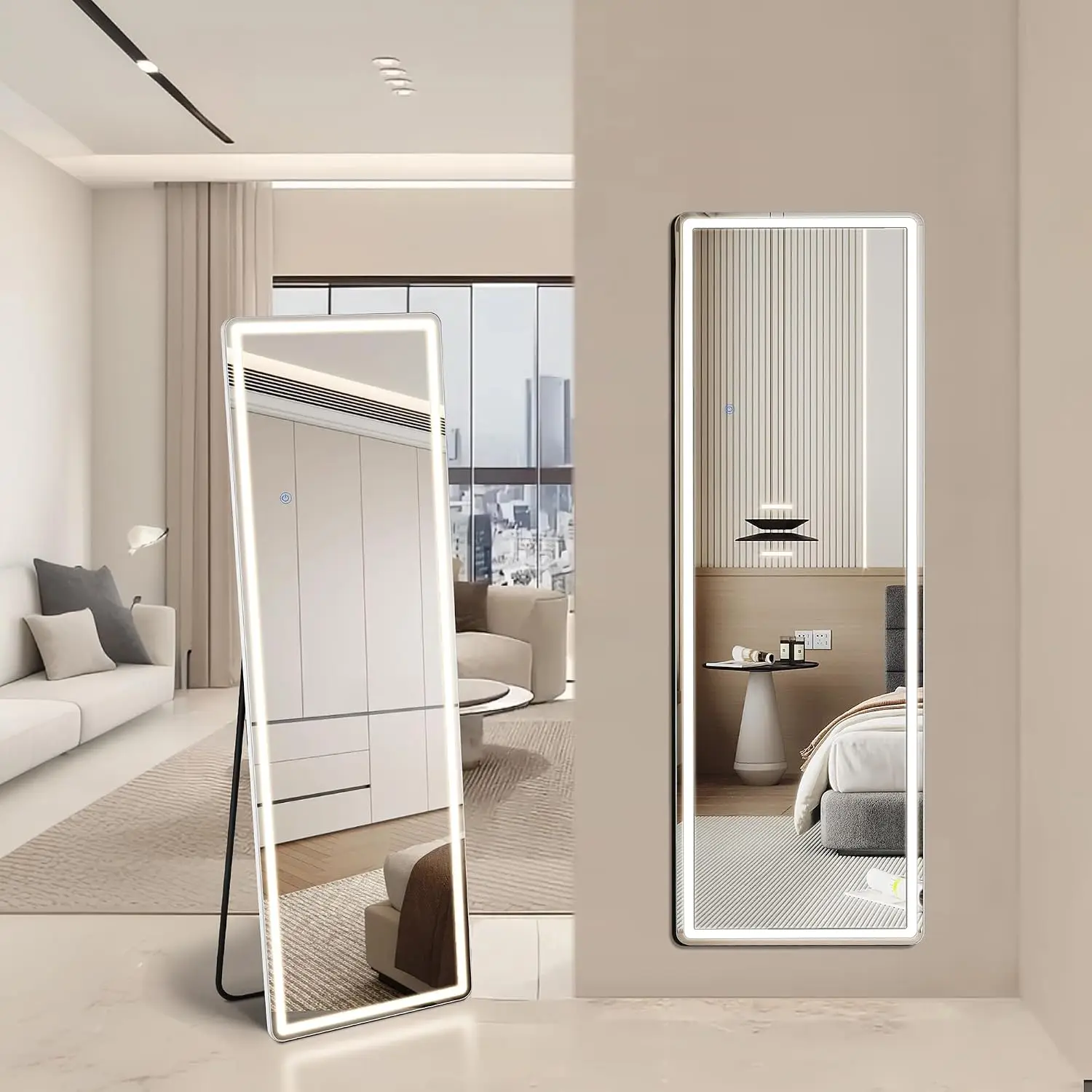 60"x16" Full Length Mirror with LED Lights, Dimmable 3 Color Full Body Mirror, Home Decor Wall Mounted Standing, Customized
60"x16" Full Length Mirror with LED Lights, Dimmable 3 Color Full Body Mirror, Home Decor Wall Mounted Standing, Customized