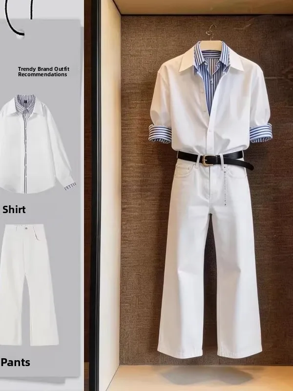 White Long Sleeve Shirt And Straight Leg Jeans Men's Fashion Set High Intelligence Sensation Fake Two-Piece Outfit Spring Season
White Long Sleeve Shirt And Straight Leg Jeans Men's Fashion Set High Intelligence Sensation Fake Two-Piece Outfit Spring Season