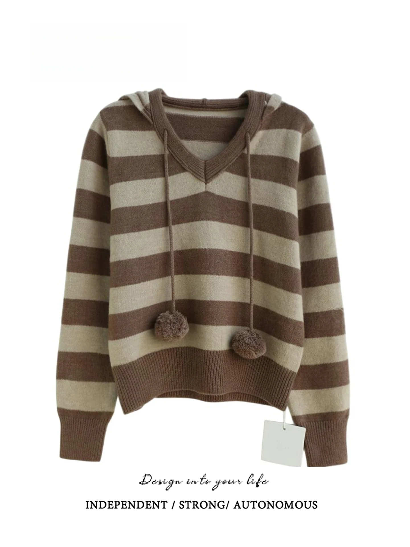 Korean Style Long Sleeve V-Neck Hooded Striped Sweater Ball Bouclé Women's Warm Thickened Winter Top Casual Loose Fit Sweater
Korean Style Long Sleeve V-Neck Hooded Striped Sweater Ball Bouclé Women's Warm Thickened Winter Top Casual Loose Fit Sweater