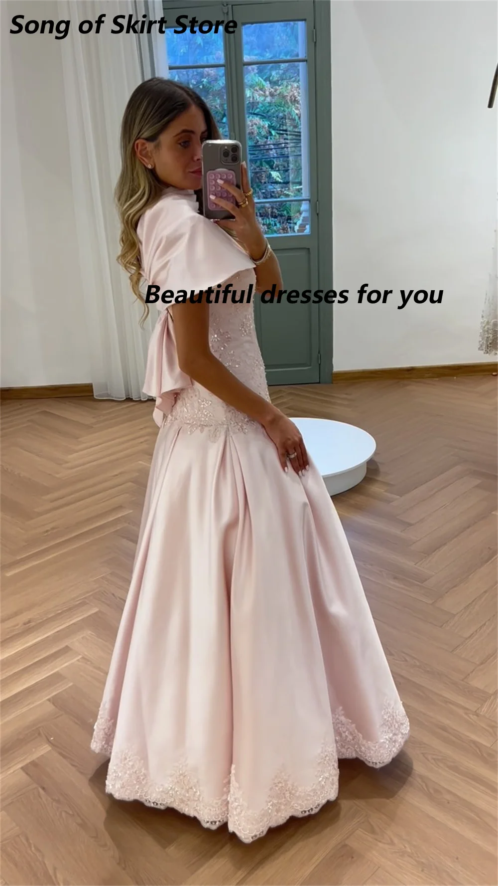 Light Pink Evening Dress with Cape Customized High Neck Appliques Sequin Ball Gowns Ankle Length A Line Prom Dresses
Light Pink Evening Dress with Cape Customized High Neck Appliques Sequin Ball Gowns Ankle Length A Line Prom Dresses