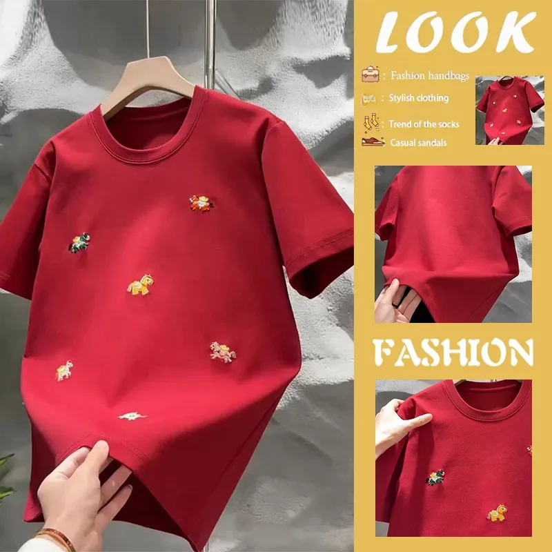 Summer Simple Style Pure Cotton Short Sleeve Loose round Neck Half Sleeve Top T-Shirt Women's Fashion Sun Protection Clothing
Summer Simple Style Pure Cotton Short Sleeve Loose round Neck Half Sleeve Top T-Shirt Women's Fashion Sun Protection Clothing