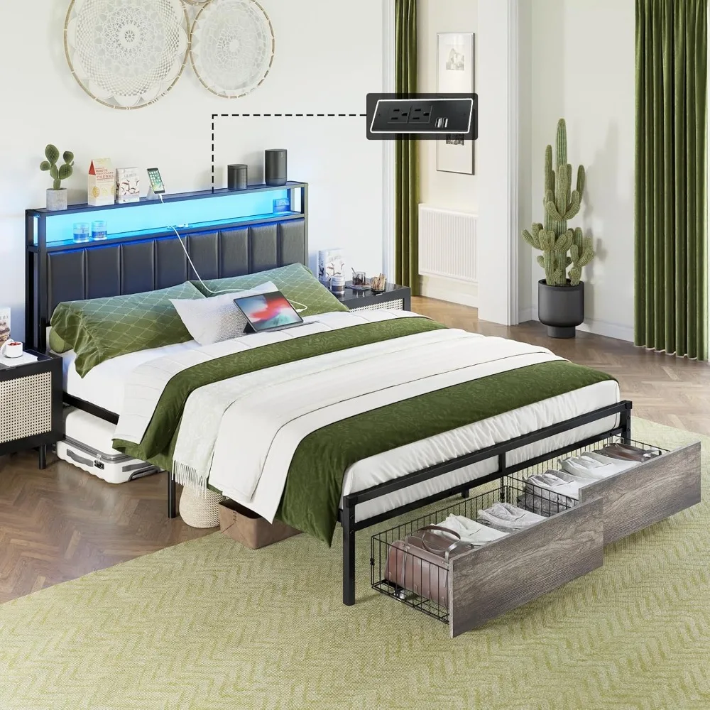 LED Bed Frame with Drawers, Full Platform Bed Frame with 2-Tier Storage & Leather Upholstered & Charging Station Headbo
LED Bed Frame with Drawers, Full Platform Bed Frame with 2-Tier Storage & Leather Upholstered & Charging Station Headbo