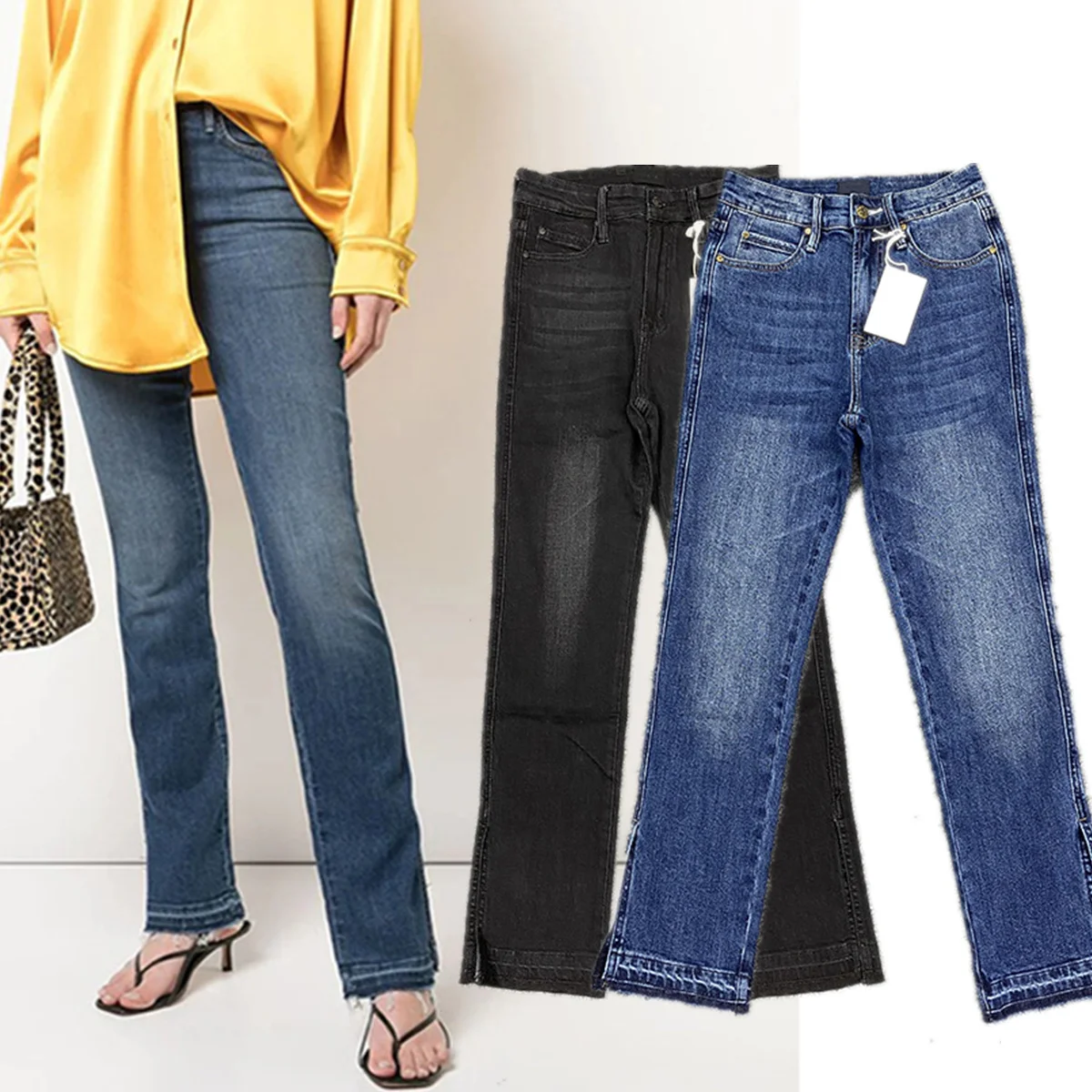 Jenny & Dave, французские минималистичные эластичные облегающие расклешенные джинсовые брюки с высокой талией, корейские джинсы для мам, женские джинсы с разрезом, женская одежда
Jenny & Dave, французские минималистичные эластичные облегающие расклешенные джинсовые брюки с высокой талией, корейские джинсы для мам, женские джинсы с разрезом, женская одежда