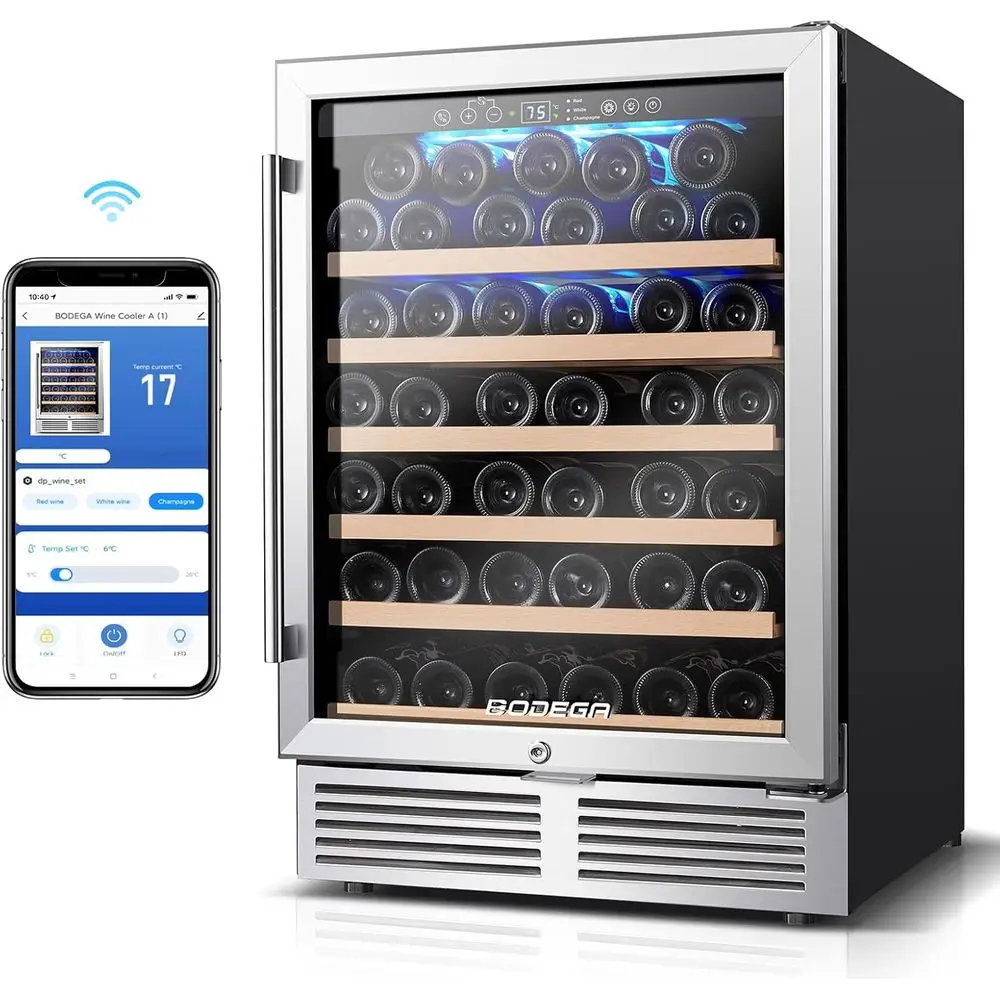24 Inch Wine ridge with App Control, Single Zone Under Counter Wine Rerigerator, Double-Layer Tempered Glass Door, Low Noise, or
24 Inch Wine ridge with App Control, Single Zone Under Counter Wine Rerigerator, Double-Layer Tempered Glass Door, Low Noise, or