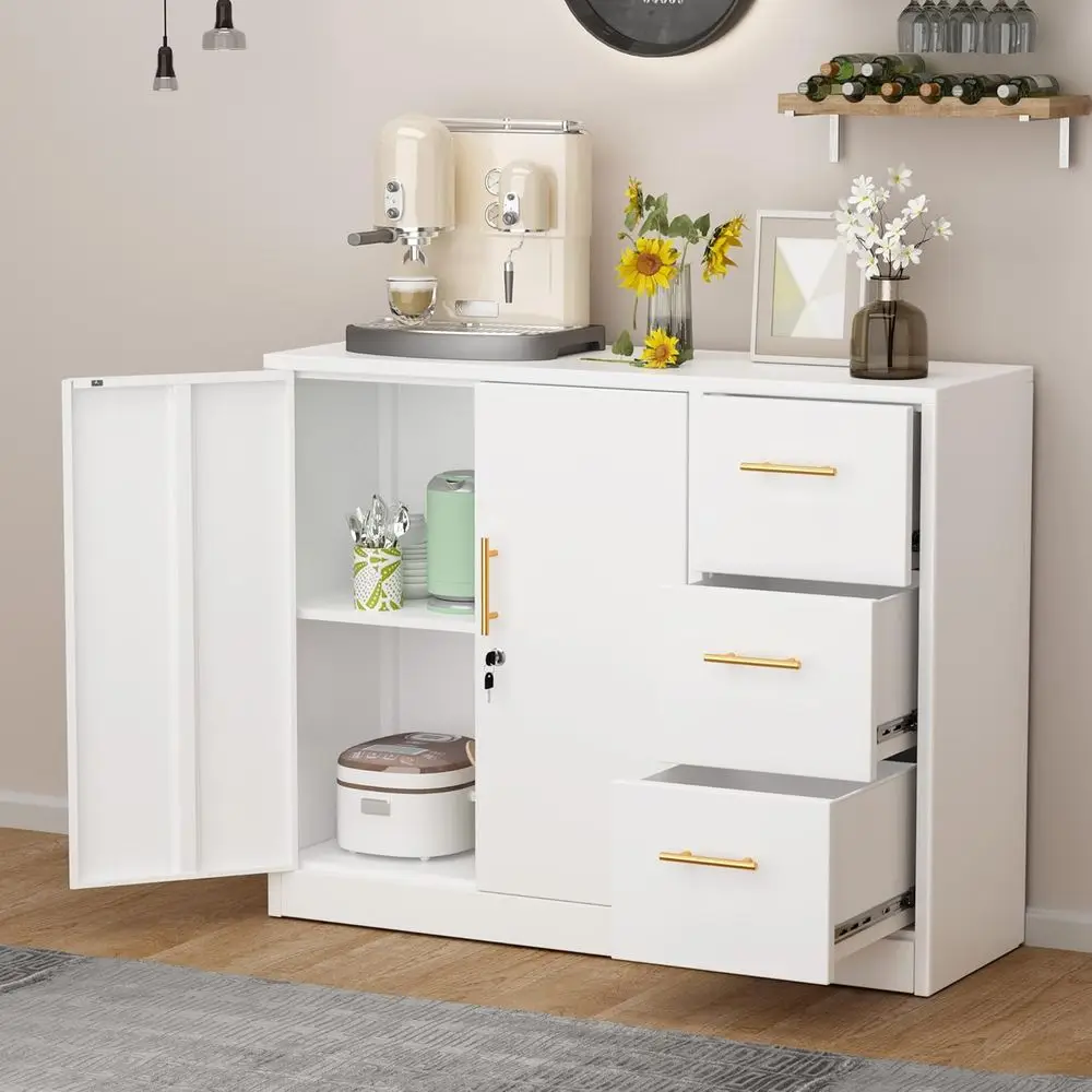 Metal Sideboard Cabinet with 3 Drawers and Shelf, White Steel Storage Unit for Kitchen, Pantry, Office, Living Room, and Garage
Metal Sideboard Cabinet with 3 Drawers and Shelf, White Steel Storage Unit for Kitchen, Pantry, Office, Living Room, and Garage
