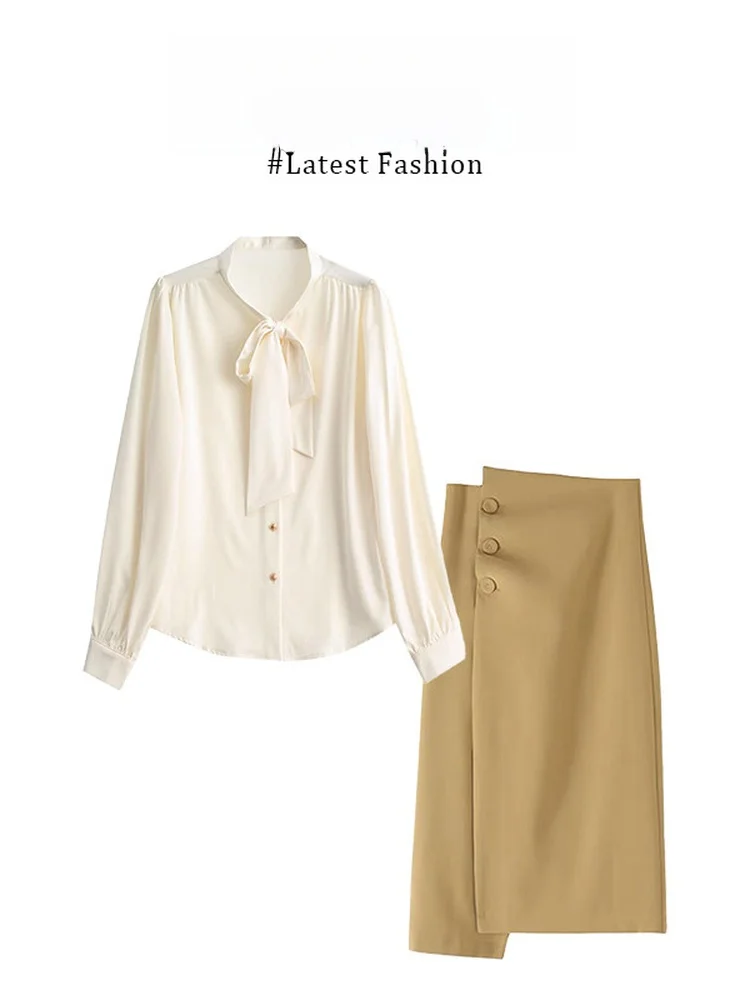 Parkyeon Early Spring Long Sleeve Satin Shirt Asymmetrical Slim Fit Midi Skirt Two Piece Set Women's Fashion Casual Wear
Parkyeon Early Spring Long Sleeve Satin Shirt Asymmetrical Slim Fit Midi Skirt Two Piece Set Women's Fashion Casual Wear
