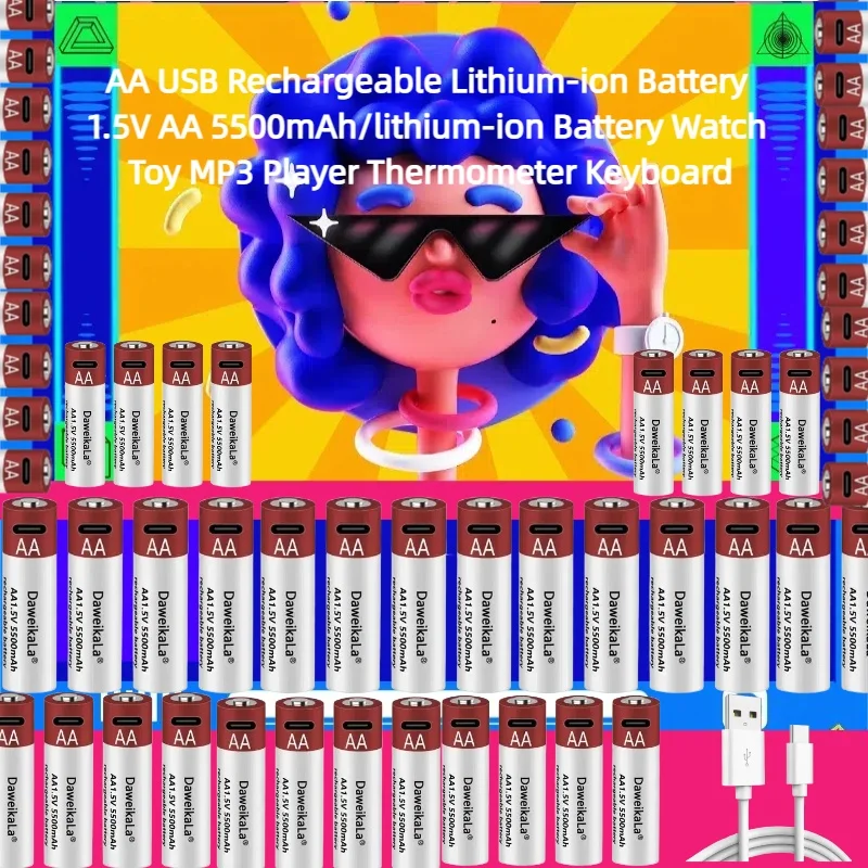 AA USB Rechargeable Lithium-ion Battery 1.5V AA 5500mAh/lithium-ion Battery Watch Toy MP3 Player Thermometer Keyboard
AA USB Rechargeable Lithium-ion Battery 1.5V AA 5500mAh/lithium-ion Battery Watch Toy MP3 Player Thermometer Keyboard