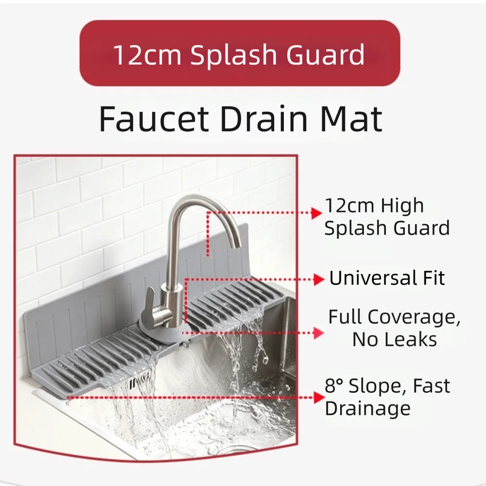 Fast Self-Draining Silicone Faucet Draining Pad Non-Slip 8° Slope Kitchen Sink Splash Guard Easy Clean 24 Inch Sink Splash Guard
Fast Self-Draining Silicone Faucet Draining Pad Non-Slip 8° Slope Kitchen Sink Splash Guard Easy Clean 24 Inch Sink Splash Guard