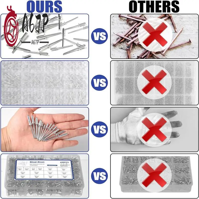 A67P-600 Pcs 14 Size Rivets Assortment Kit Aluminum Rivets (3/32 Inch 1/8 Inch 5/32 Inch 3/16 Inch),Assorted Blind Rivets
A67P-600 Pcs 14 Size Rivets Assortment Kit Aluminum Rivets (3/32 Inch 1/8 Inch 5/32 Inch 3/16 Inch),Assorted Blind Rivets