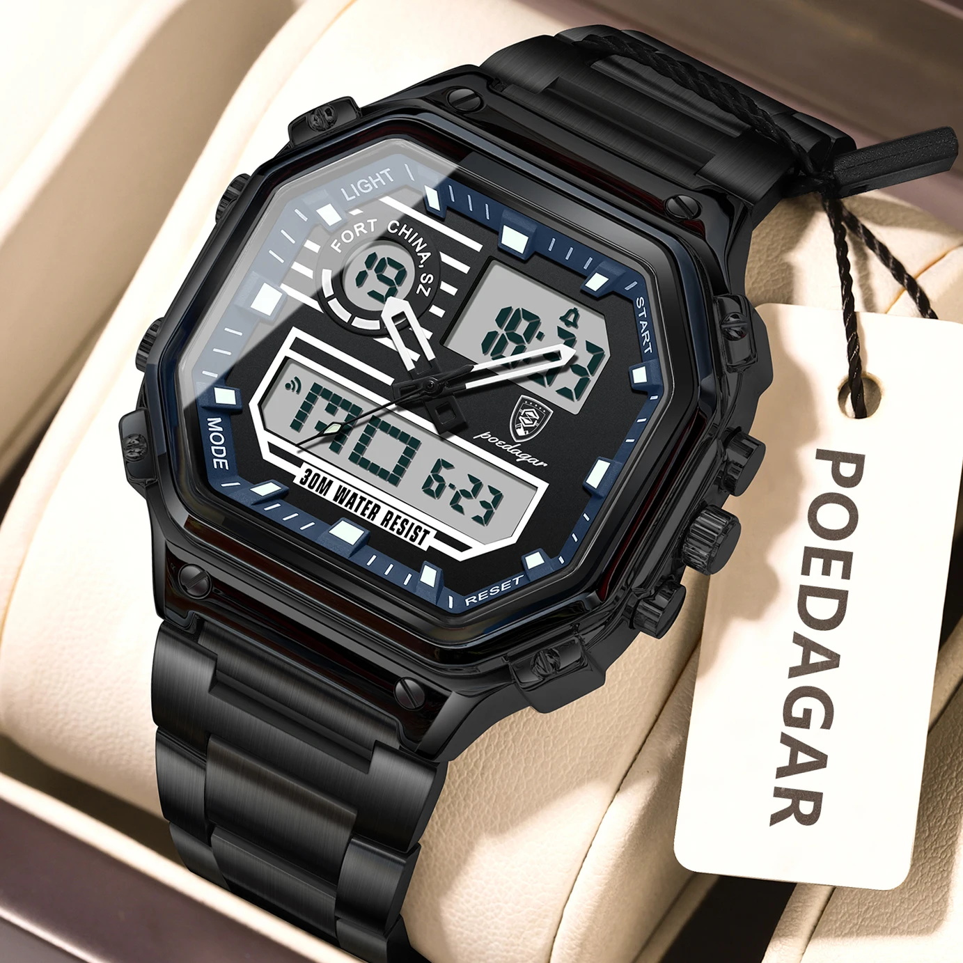 POEDAGAR Роскошные электронные мужские наручные часы из нержавеющей стали, водонепроницаемые светящиеся светодиодные мужские часы с датой недели, спортивные мужские кварцевые часы
POEDAGAR Роскошные электронные мужские наручные часы из нержавеющей стали, водонепроницаемые светящиеся светодиодные мужские часы с датой недели, спортивные мужские кварцевые часы
