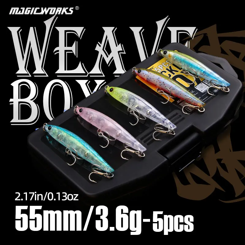 Magic Works 5pcs/box Micro Pencil Lure Set 55mm 3.6g Fishing Wobblers for Pike Trout Lures Artificial Bass Bait Supplies New
Magic Works 5pcs/box Micro Pencil Lure Set 55mm 3.6g Fishing Wobblers for Pike Trout Lures Artificial Bass Bait Supplies New