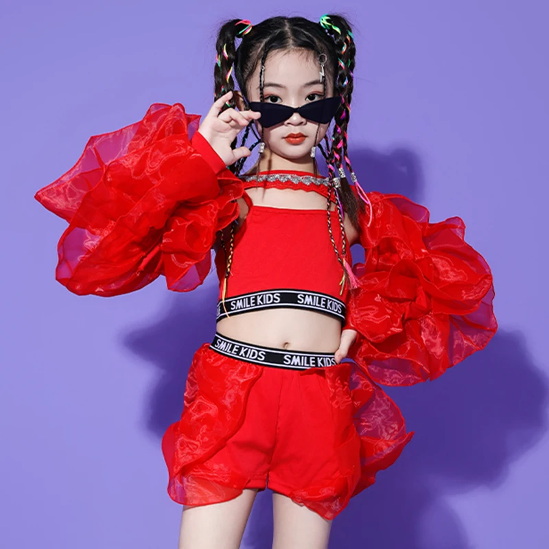 Children Jazz Dance Costume Girls Red Fluffy Sleeve Tops Pants Kpop Suit Hip Hop Performance Stage Wear Festive Clothing BL11385
Children Jazz Dance Costume Girls Red Fluffy Sleeve Tops Pants Kpop Suit Hip Hop Performance Stage Wear Festive Clothing BL11385