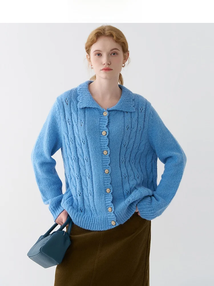 Retro Blue Knitted Sweater Women's Autumn Winter Faionable Lapel Knitwear Casual Sle Long Sve Button up Top
Retro Blue Knitted Sweater Women's Autumn Winter Faionable Lapel Knitwear Casual Sle Long Sve Button up Top