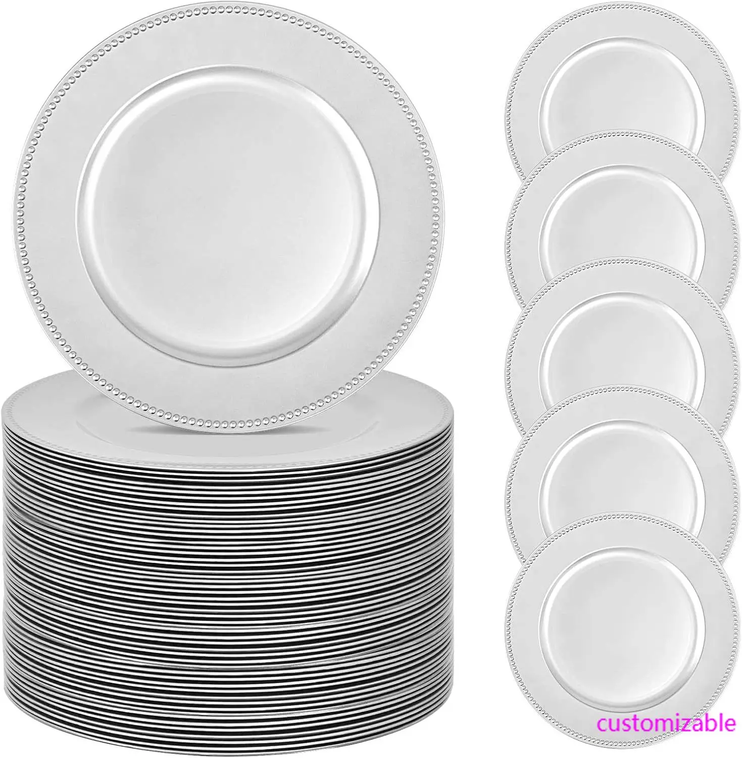 50 Pcs Silver Charger Plates Bulk,13" Round Beaded Plate Chargers for Dinner Plates, Decorative Dinner Chargers Plastic Table
50 Pcs Silver Charger Plates Bulk,13" Round Beaded Plate Chargers for Dinner Plates, Decorative Dinner Chargers Plastic Table